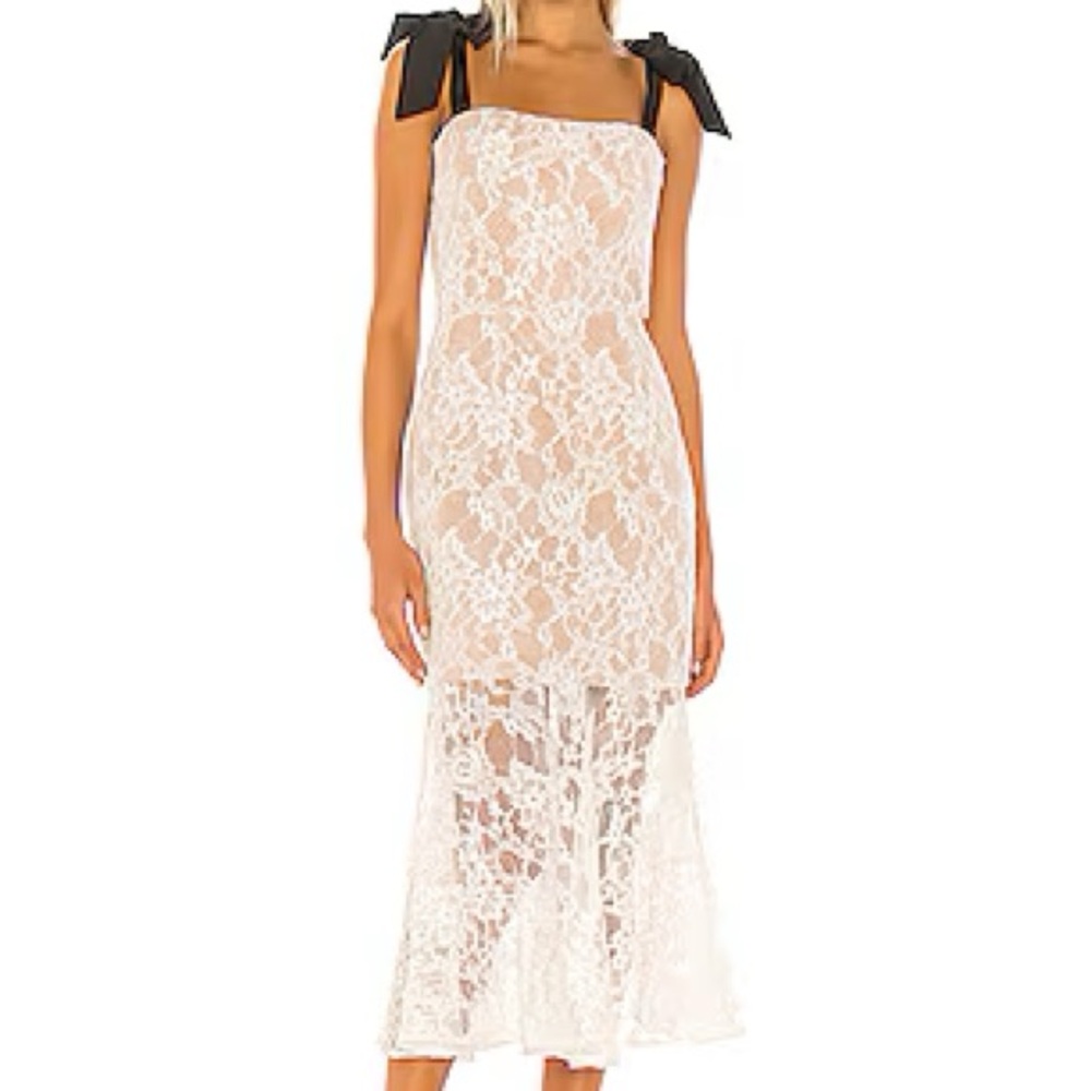 Bronx and Banco willow Flared Midi Lace Dress with Black Bow Straps NEW